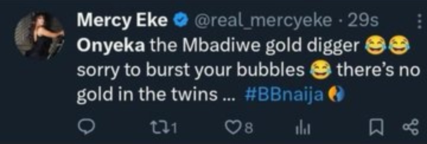 Mercy Eke Apologizes to BBNaija's Onyeka