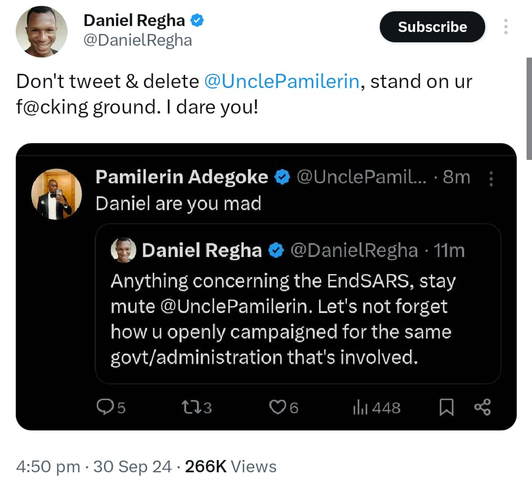 Daniel Regha and Pamilerin Adegoke Clash Over EndSARS