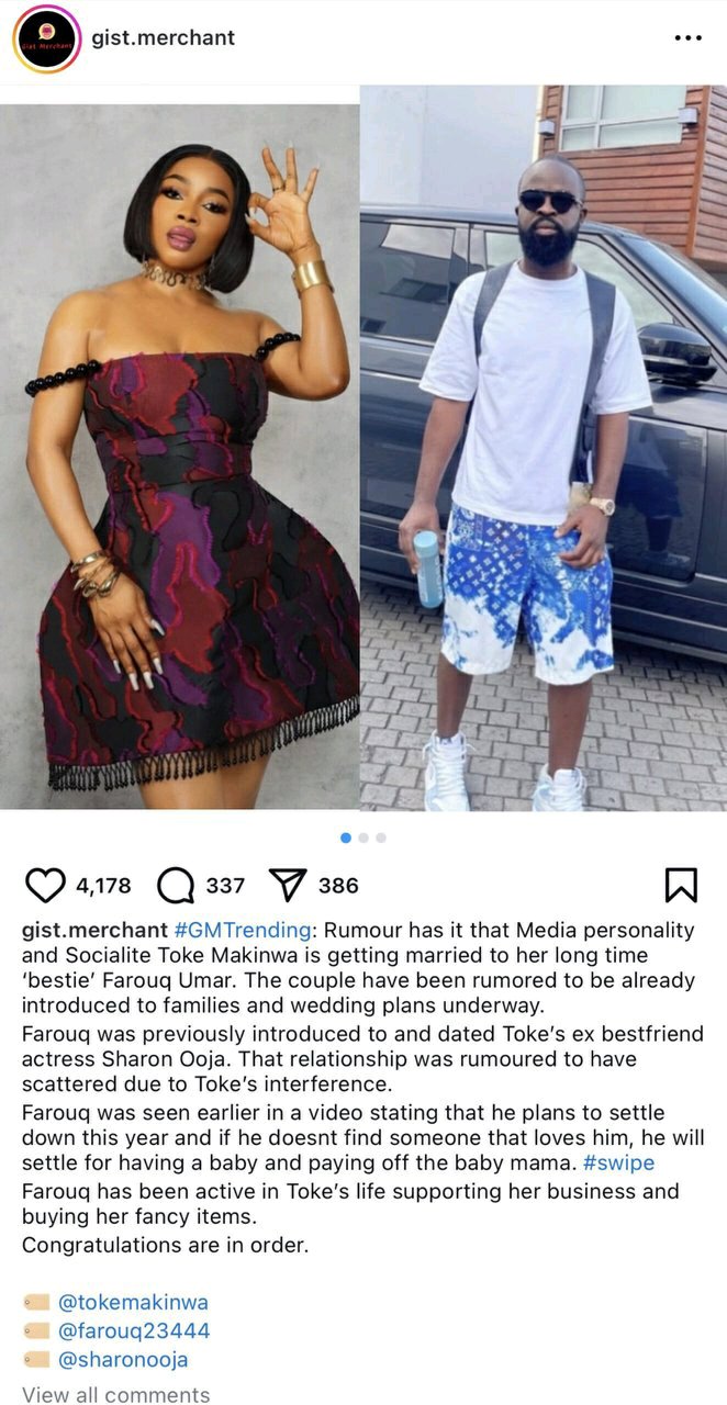 Toke Makinwa Sparks Wedding Rumors with Farouq Umar