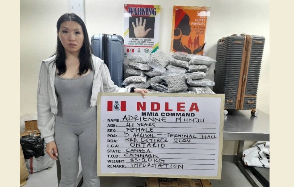 The National Drug Law Enforcement Agency (NDLEA) has apprehended a 41-year-old Canadian woman, Adrienne Munju, for